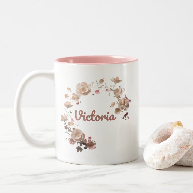 Caneca De Café Em Dois Tons Victoria Floral Mug (Com Donut)