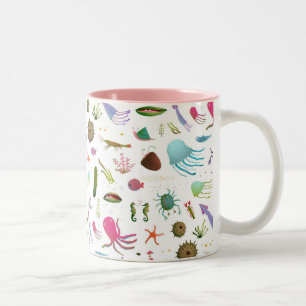 Caneca De Café Em Dois Tons Vida marinha colorida