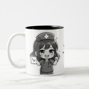 Caneca De Café Em Dois Tons Vida Original da Enfermeira Chibi - Vida de Enferm