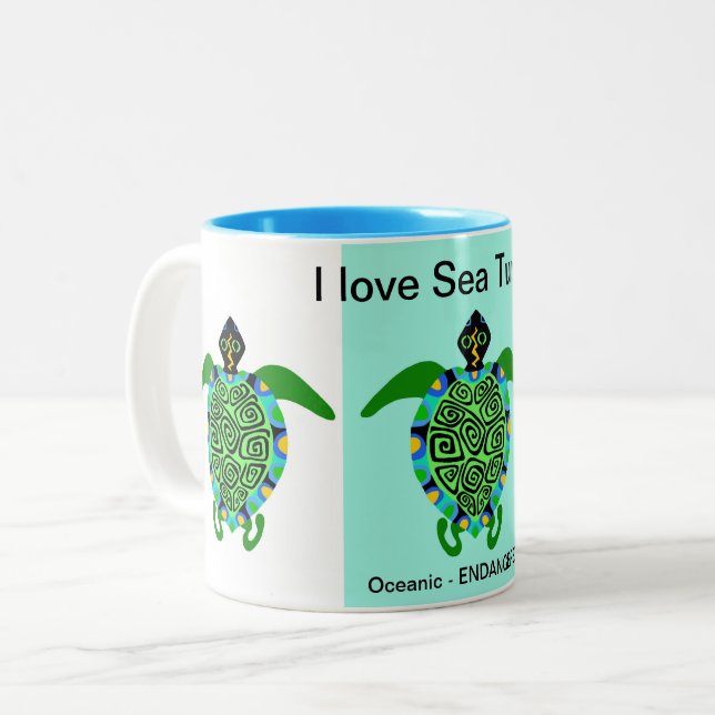 Caneca De Café Em Dois Tons Vida Selvagem - Adoro as TARTARUGAS DO Mar - Conse (Frente Esquerda)