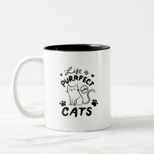 Caneca De Café Em Dois Tons Vida Simples Fofa Adorável É Purrfeita Com Gatos