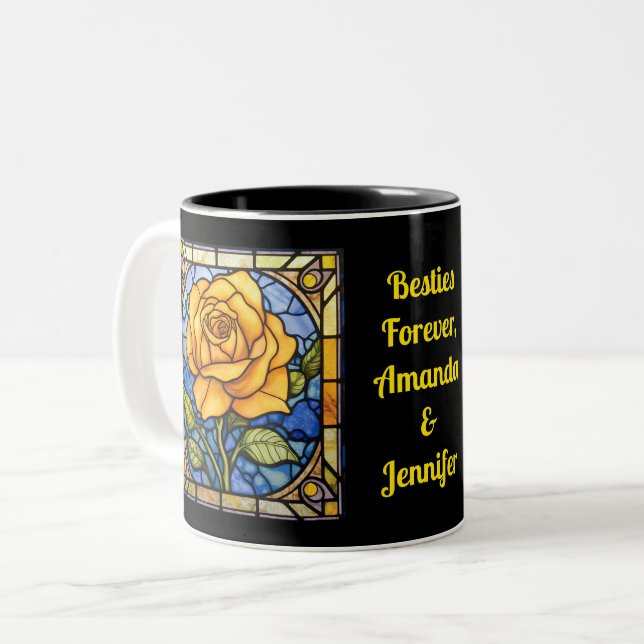 Caneca De Café Em Dois Tons Vidro Amarelo Rosa Melhor Amigos (Frente Esquerda)
