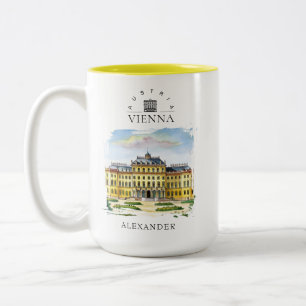 Caneca De Café Em Dois Tons Viena Áustria Aquarela Cidade Memória de Viagem