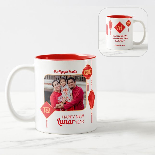 Caneca De Café Em Dois Tons Vietnamese Tết New Year Lantern Photo (Criador carregado)