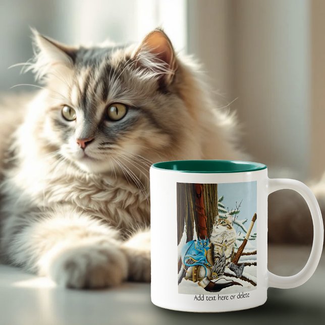 Caneca De Café Em Dois Tons Viking Cat Blue Dragon (Criador carregado)