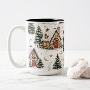 Caneca De Café Em Dois Tons Vila de Natal Aconchegante Cabines Nevadas