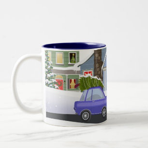 Caneca De Café Em Dois Tons Vila de Natal Noite de Inverno Aconchegante