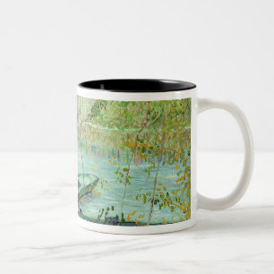 Caneca De Café Em Dois Tons Vincent van Gogh que pescam na primavera