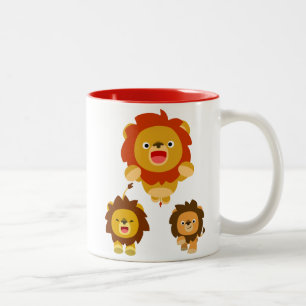 Caneca De Café Em Dois Tons "Vindo!" Três Cartoons Bonitos Lions Mug