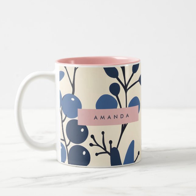 Caneca De Café Em Dois Tons Vinha Personalizada de Mirtilo Estilo Botânico (Esquerda)