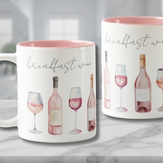 Caneca De Café Em Dois Tons Vinho do Café da Manhã Engraçado Fofo (Funny Cute Breakfast Wine Two-Tone Coffee Mug)