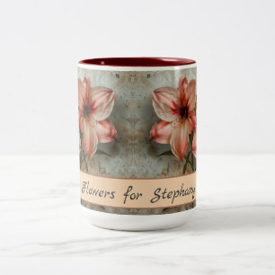 Caneca De Café Em Dois Tons Vintage Amaryllis Flowers Retro Rustic Watercolor