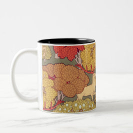 Caneca De Café Em Dois Tons Vintage art de cervo na floresta