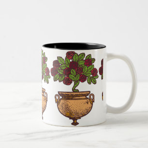 Caneca De Café Em Dois Tons Vintage Art Nouveau rosa floral design