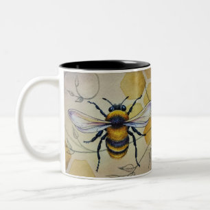 Caneca De Café Em Dois Tons Vintage Bee No. 1 e Honeycomb Watercolor Art