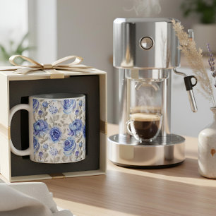 Caneca De Café Em Dois Tons Vintage Blue Flower pattern watercolor