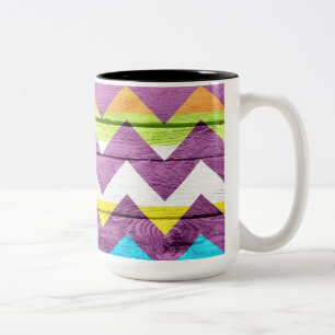 Caneca De Café Em Dois Tons Vintage Chevron Wood Abstrato nº 6