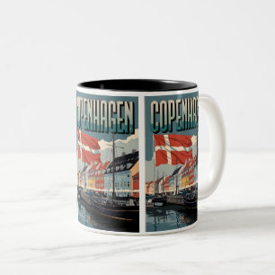 Caneca De Café Em Dois Tons Vintage Copenhagen denmark colorful houses present