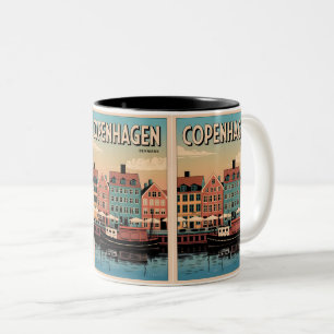 Caneca De Café Em Dois Tons Vintage Copenhagen denmark colorful houses present
