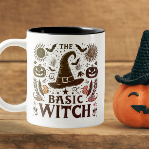 Caneca De Café Em Dois Tons Vintage Cottagecore Pumpkins Halloween Bruxo Hat