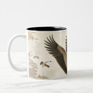 Caneca De Café Em Dois Tons Vintage Cranes Crane Birds Wallpaper