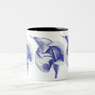 Caneca De Café Em Dois Tons Vintage desenhando calla lily ilustrada floração