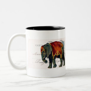 Caneca De Café Em Dois Tons Vintage Elephant Postcard Digital Art
