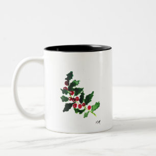Caneca De Café Em Dois Tons Vintage festivo Holly