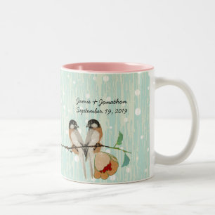 Caneca De Café Em Dois Tons Vintage Flor de Cerejeira Amor Pássaro Pêssego Men