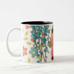 Caneca De Café Em Dois Tons Vintage floral retro mulheres fantasiáveis