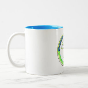 Caneca De Café Em Dois Tons Vintage Frisbie Pie Tin mug blues & greens