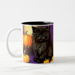 Caneca De Café Em Dois Tons Vintage Halloween Kitten