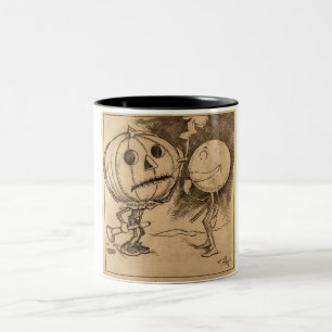 Caneca De Café Em Dois Tons Vintage Jack o'Lanterns falando