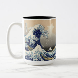 Caneca De Café Em Dois Tons vintage japeso art ocean paisagem excelente onda