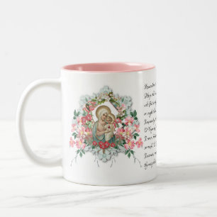 Caneca De Café Em Dois Tons Vintage Jesus Virgem Maria Floral Memória Oradora