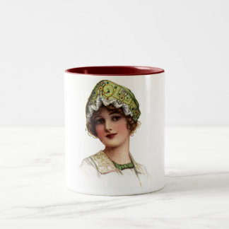Caneca De Café Em Dois Tons Vintage Lady Bead e Lace Bonnet