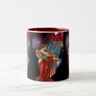Caneca De Café Em Dois Tons Vintage Lady e Fireworks