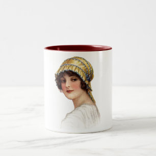 Caneca De Café Em Dois Tons Vintage Lady Vestindo Bonnet Mug