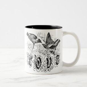 Caneca De Café Em Dois Tons Vintage Love Birds Roupa e presentes