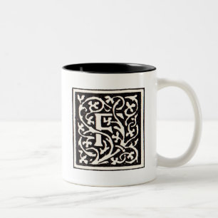 Caneca De Café Em Dois Tons Vintage Monograma F Art Nouveau - Letra