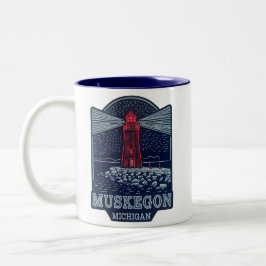 Caneca De Café Em Dois Tons Vintage Muskegon Michigan Light House