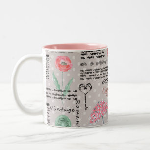 Caneca De Café Em Dois Tons Vintage page jornal bolinhas na moda retro mãe