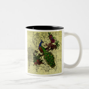 Caneca De Café Em Dois Tons Vintage Peacock em Branch Roupa e Gifts