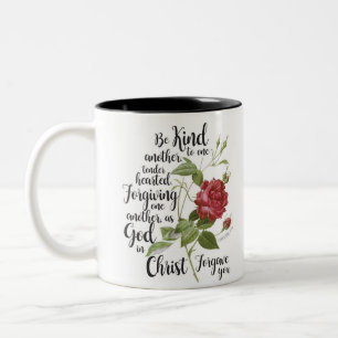 Caneca De Café Em Dois Tons Vintage Rosa flor ilustrada com bíblia verso