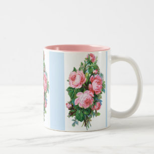 Caneca De Café Em Dois Tons Vintage Rosas Blue Stripe Coffee Mug