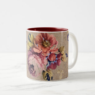 Caneca De Café Em Dois Tons Vintage Rustic Floral