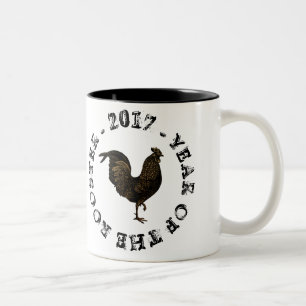 Caneca De Café Em Dois Tons Vintage Rustic Rooster Chinês Novo Ano Mug