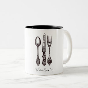Caneca De Café Em Dois Tons Vintage Silverware Ornamentado Artisan Comida Busi