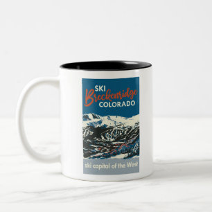 Caneca De Café Em Dois Tons Vintage Ski BReckenridge Poster azul