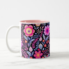 Caneca De Café Em Dois Tons Vintage Spring Flowers Purple Chique
